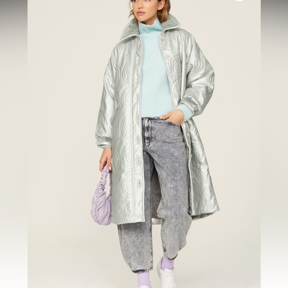 House of Sunny Jackets & Blazers - House Of Sunny The 60 Cosmo Chrome Coat Oversized Quilted Silver Sz US 8 (UK 12)